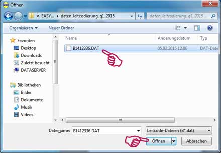 Leitcodierungs-Datei öffnen