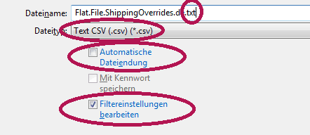 Daten Export Einstellungen